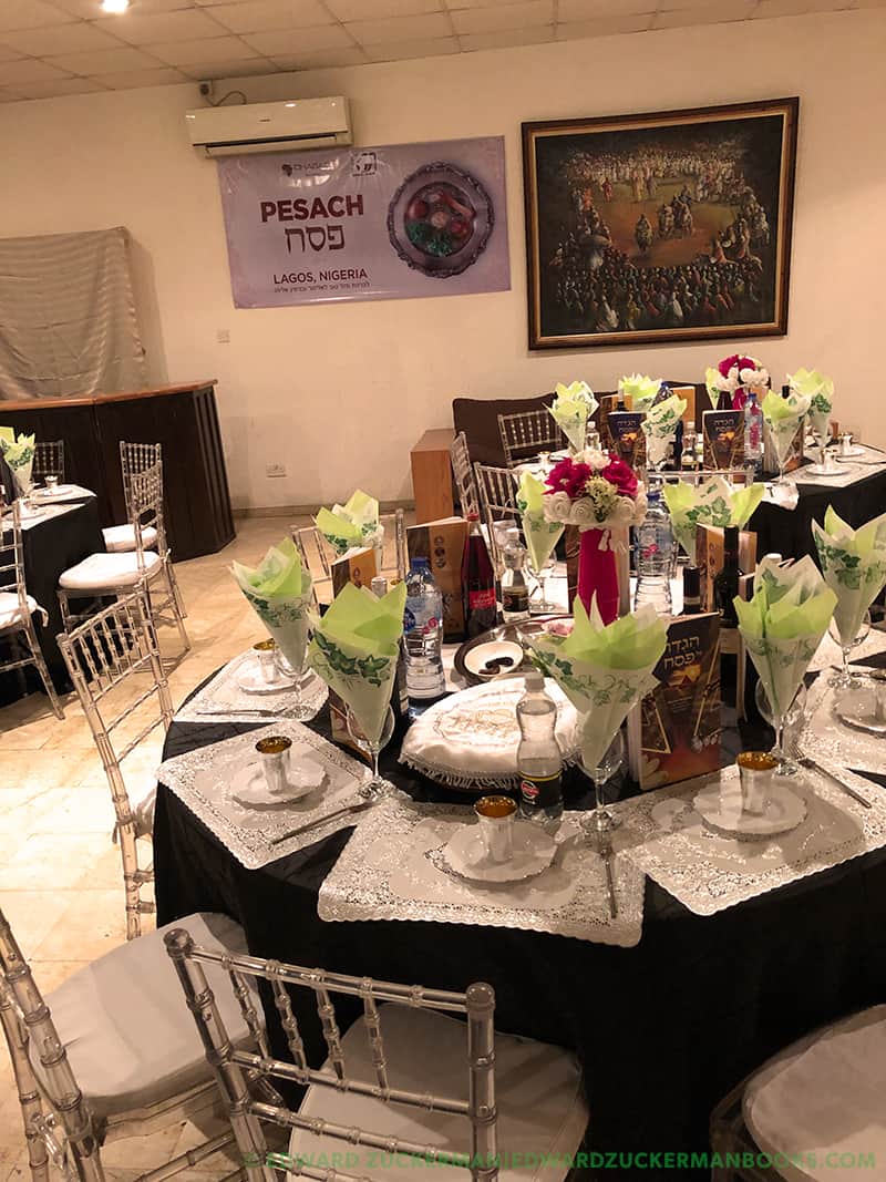 Photos of a Passover Seder table with place settings in Nigeria | Credit: Edward Zuckerman
